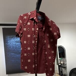 Topman Men's Red Plaid Cotton Short Sleeve Button-Up Shirt